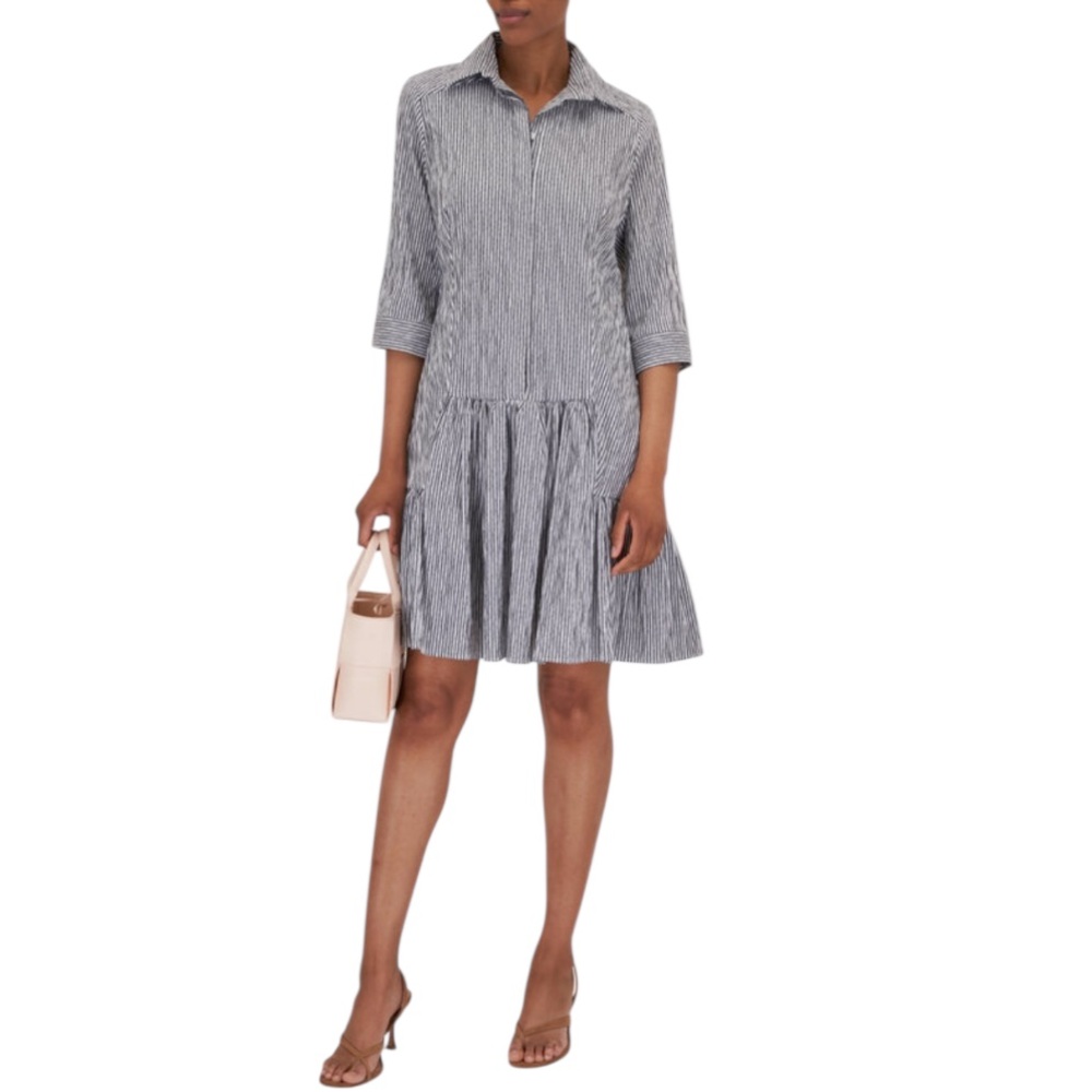 Talbot Runhof Seersucker Shirt Dress SZ US 2 EUC